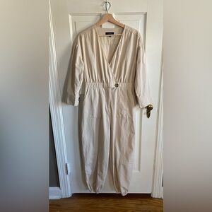En Saison Cotton Utility Jogger Jumpsuit Tan Neutral Quiet Luxury Size M